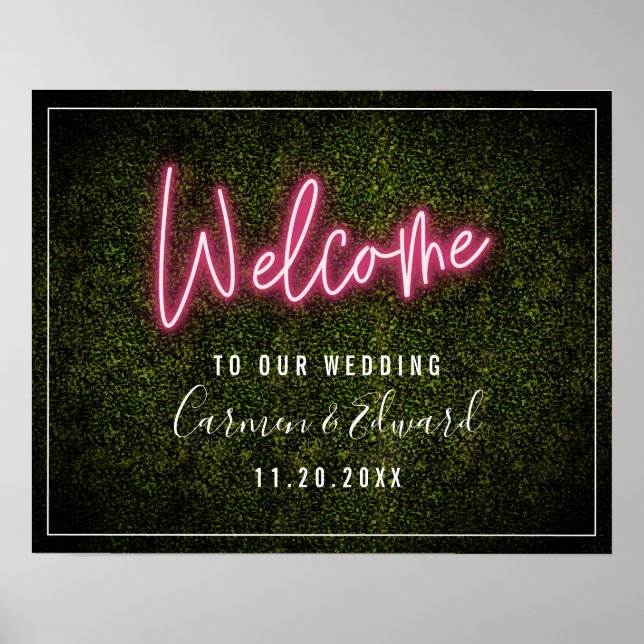 Neon Boxwood Wedding Welcome Poster (Front)