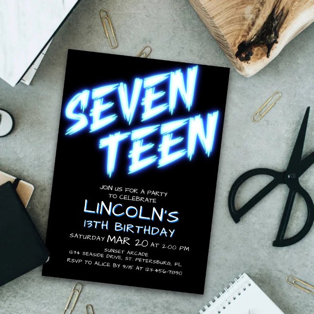 Neon Boys Pool 17th Birthday Invitation (Creator Uploaded)