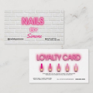 Neon & Brick Background Nail Artist Business Card