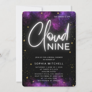 Neon Bride on Cloud 9 Script Black Bridal Shower  Invitation