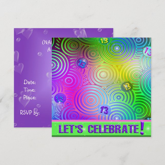 Neon Bright 13th Birthday Invite (Front/Back)