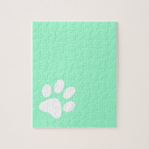 neon bright blue green teal paw print jigsaw puzzle