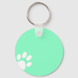 neon bright blue green teal paw print key ring