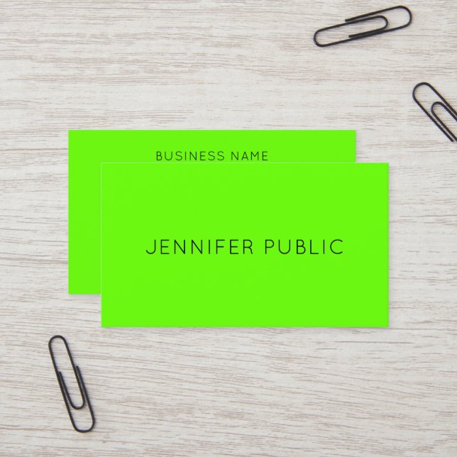 Neon Bright Brilliant Green Colour Modern Elegant Business Card (Front/Back In Situ)