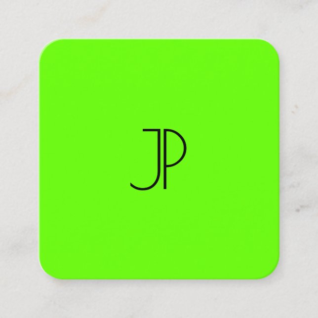 Neon Bright Brilliant Green Modern Template Square Business Card (Front)
