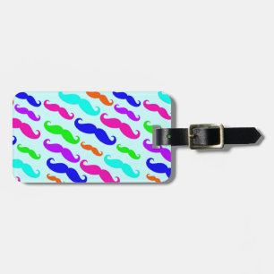 Neon bright colours moustaches luggage tag