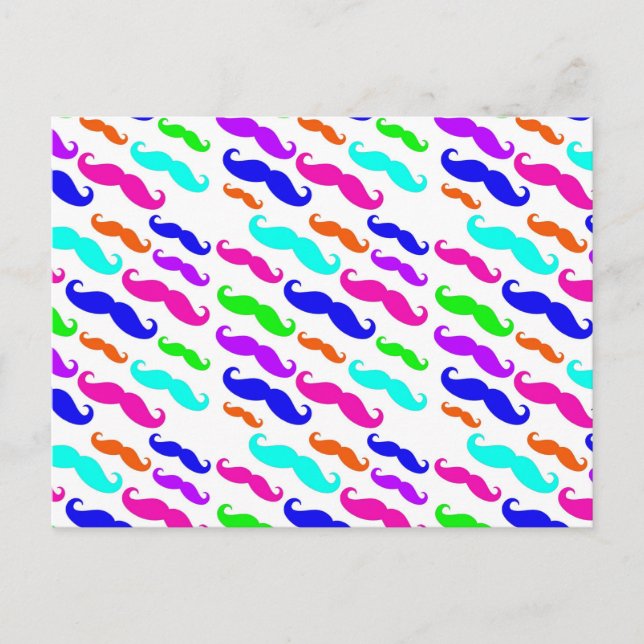 Neon bright colours moustaches postcard (Front)