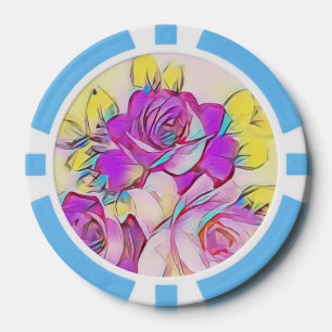 Neon Bright Hot Pink Yellow abstract Rose Poker Chips