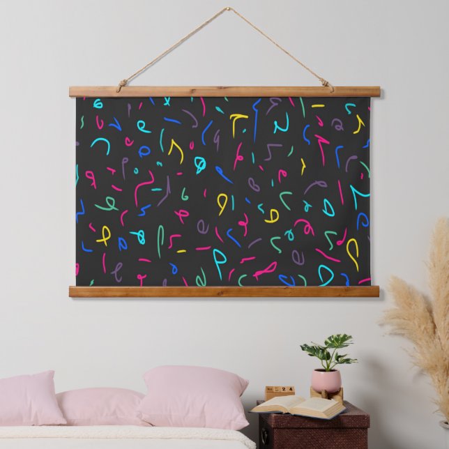 Neon Bright Marks on Black Hanging Tapestry (Bedroom)