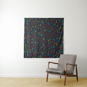 Neon Bright Marks on Black  Tapestry