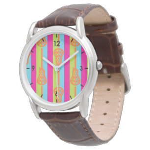 Neon Bright Retro Lacrosse Sticks and Stripes Watch