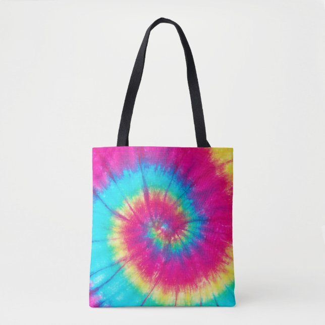 Neon Bright Retro Tie Dye Tote Bag (Front)