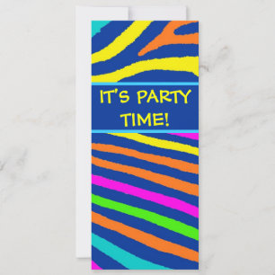 Neon bright zebra stripes birthday party invites