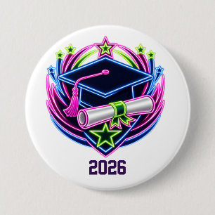 neon brights graduation logo 7.5 cm round badge