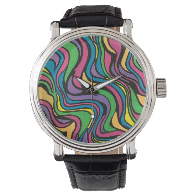 Neon Brook-Hand Painted Abstract Art Watch (Front)