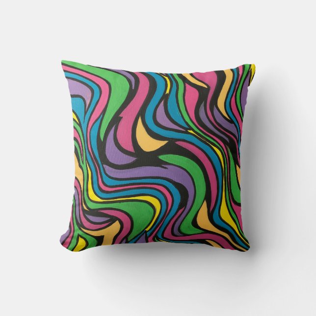 Neon Brook-Hand Painted Psychedelic Modern Art Cushion (Front)