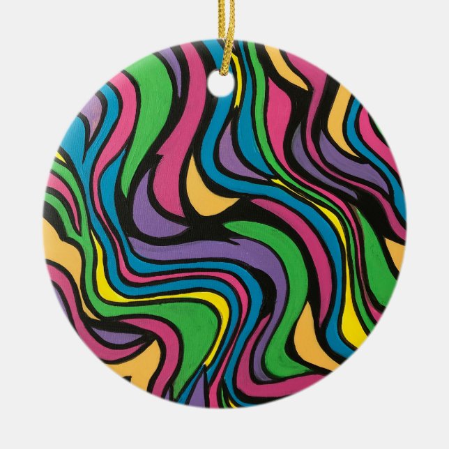 Neon Brook-Psychedelic Abstract Art Ceramic Tree Decoration (Front)