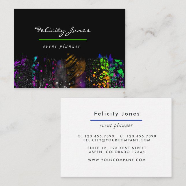 Neon Brush Strokes Business Card (Front/Back)