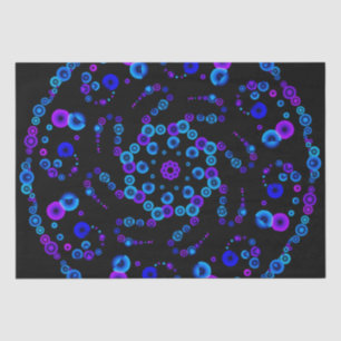 Neon Bubble Orb Mandala on Black Tissue Paper