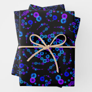 Neon Bubble Orbs Mandala on Black   Wrapping Paper Sheet