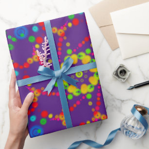 Neon Bubble Orbs Mandala on Deep Purple Wrapping Paper