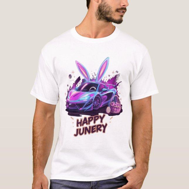 Neon Bunny-Drive | "Happy Junery" T-Shirt Design (Front)