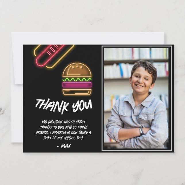 Neon Burger & Hotdog Thank You Card (Front)