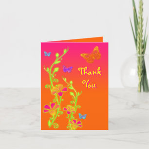 Neon Butterflies & Flowers Thank You Card 2