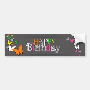 Neon Butterflies Happy Birthday - Bumper Sticker