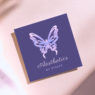 Neon Butterfly Aesthetics Social Media & QR Code Square Business Card