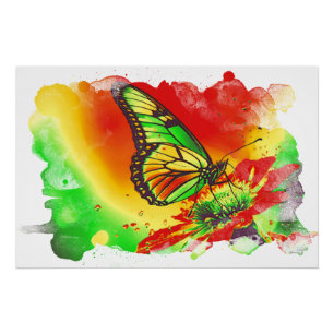*~* Neon Butterfly Artistic Creative Flower AP52 Poster