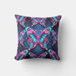 Neon butterfly pattern cushion
