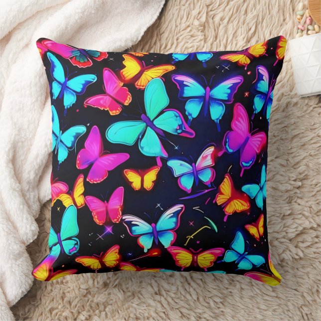 Neon Butterfly Pattern Cushion (Blanket)