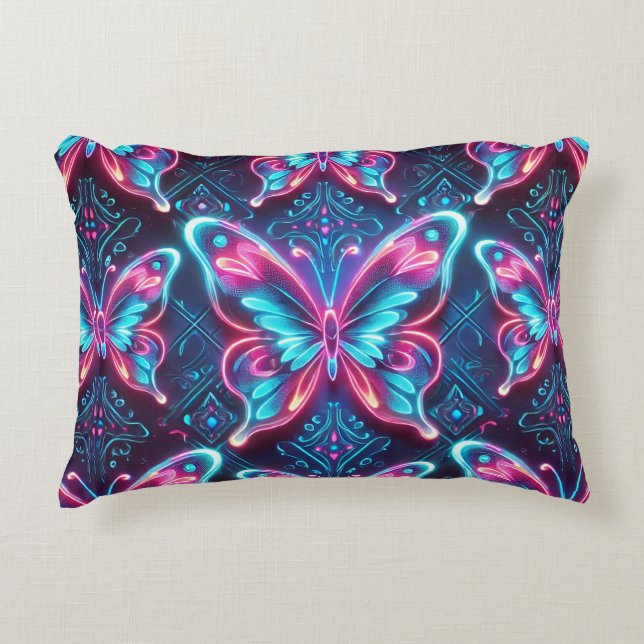 Neon butterfly pattern decorative cushion (Front)