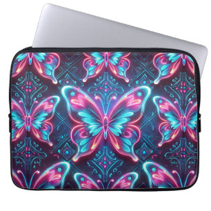 Neon butterfly pattern laptop sleeve