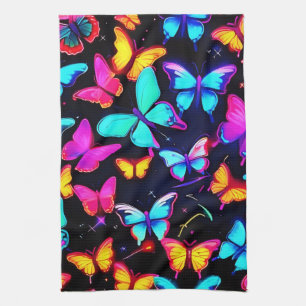 Neon Butterfly Pattern Tea Towel