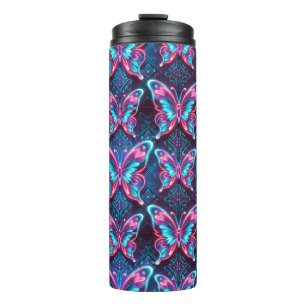 Neon butterfly pattern thermal tumbler