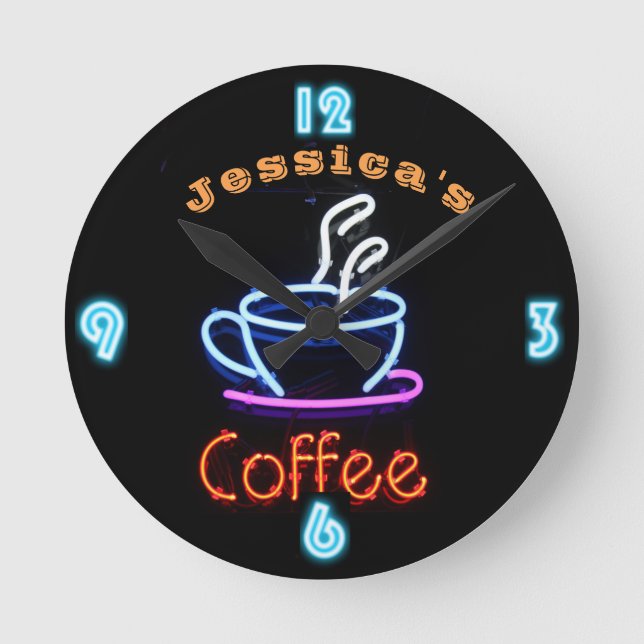 Neon CAFE COFFEE Clock Custom Add Name (Front)
