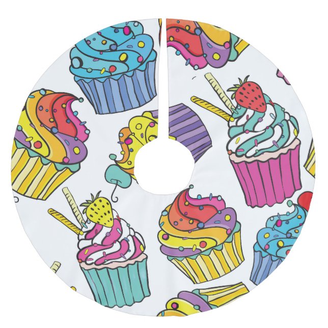 Neon Cakes: Pop Art Pattern. Brushed Polyester Tree Skirt (Front)