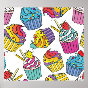 Neon Cakes: Pop Art Pattern. Poster