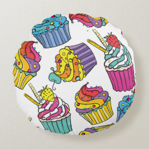 Neon Cakes: Pop Art Pattern. Round Cushion