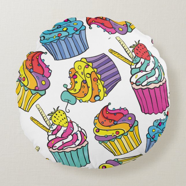 Neon Cakes: Pop Art Pattern. Round Cushion (Front)