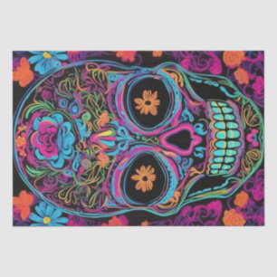 Neon Calavera: Day of the Dead Skull Decoupage Tissue Paper