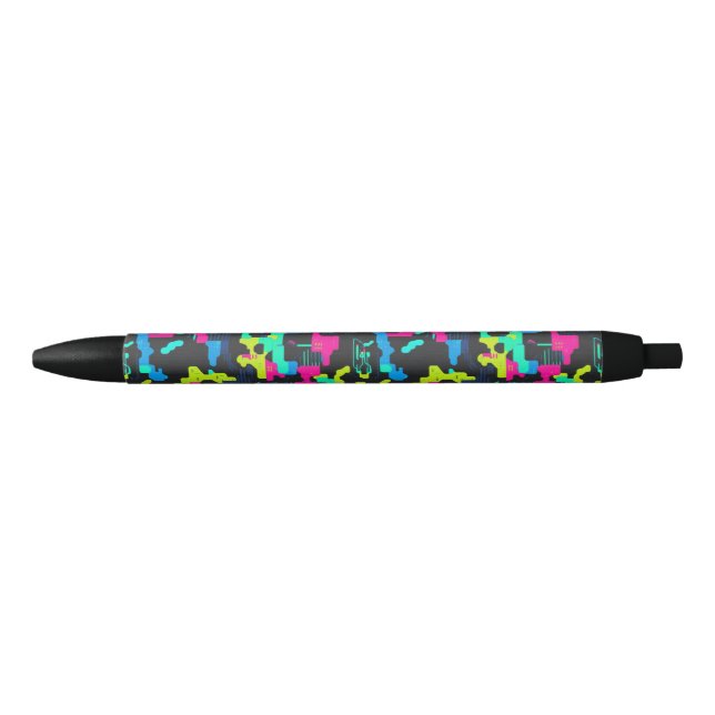 Neon Camouflage Pattern Black Ink Pen (Front)