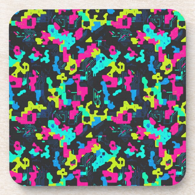 Neon Camouflage Pattern Coaster (Front)
