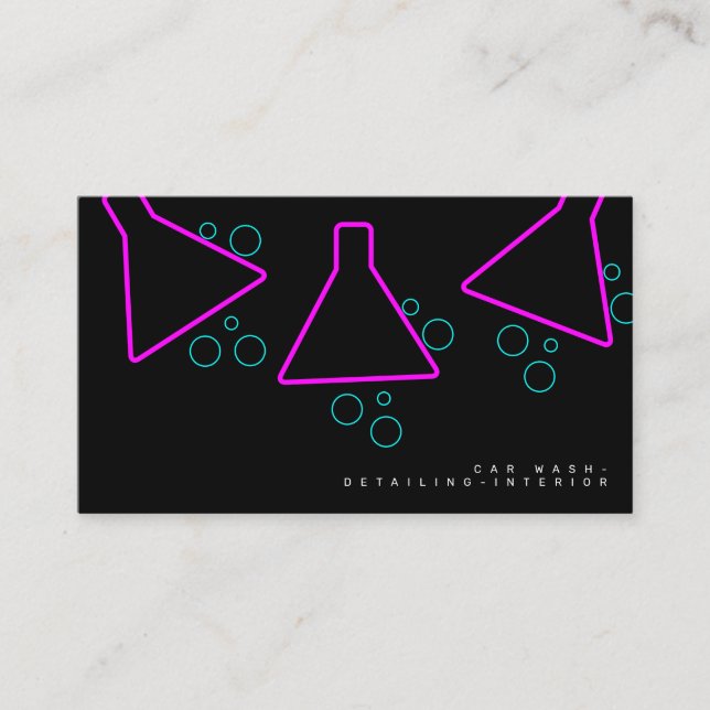 Neon Car Wash Interior Designer Logo C Business Card (Front)