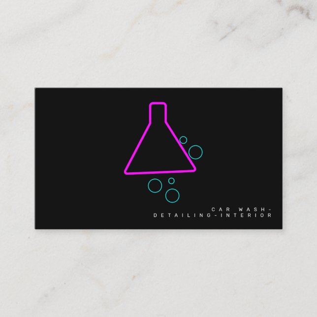 Neon Car Wash Interior Designer Logo D Business Card (Front)