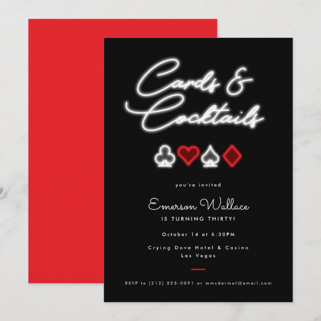 Neon Cards & Cocktails Birthday Party Invitation (Front/Back)