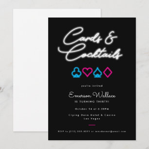 Neon Cards & Cocktails Birthday Party Invitation