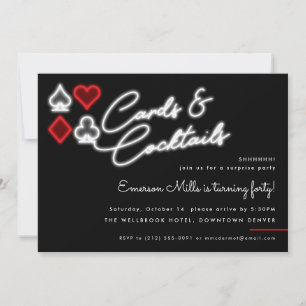 Neon Cards & Cocktails Birthday Party Invitation